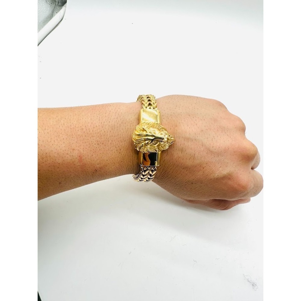 Luxury Gold Lion Head Chain Bracelet Heavy Statement Unisex 8.5" Designer Style - Picture 4 of 14